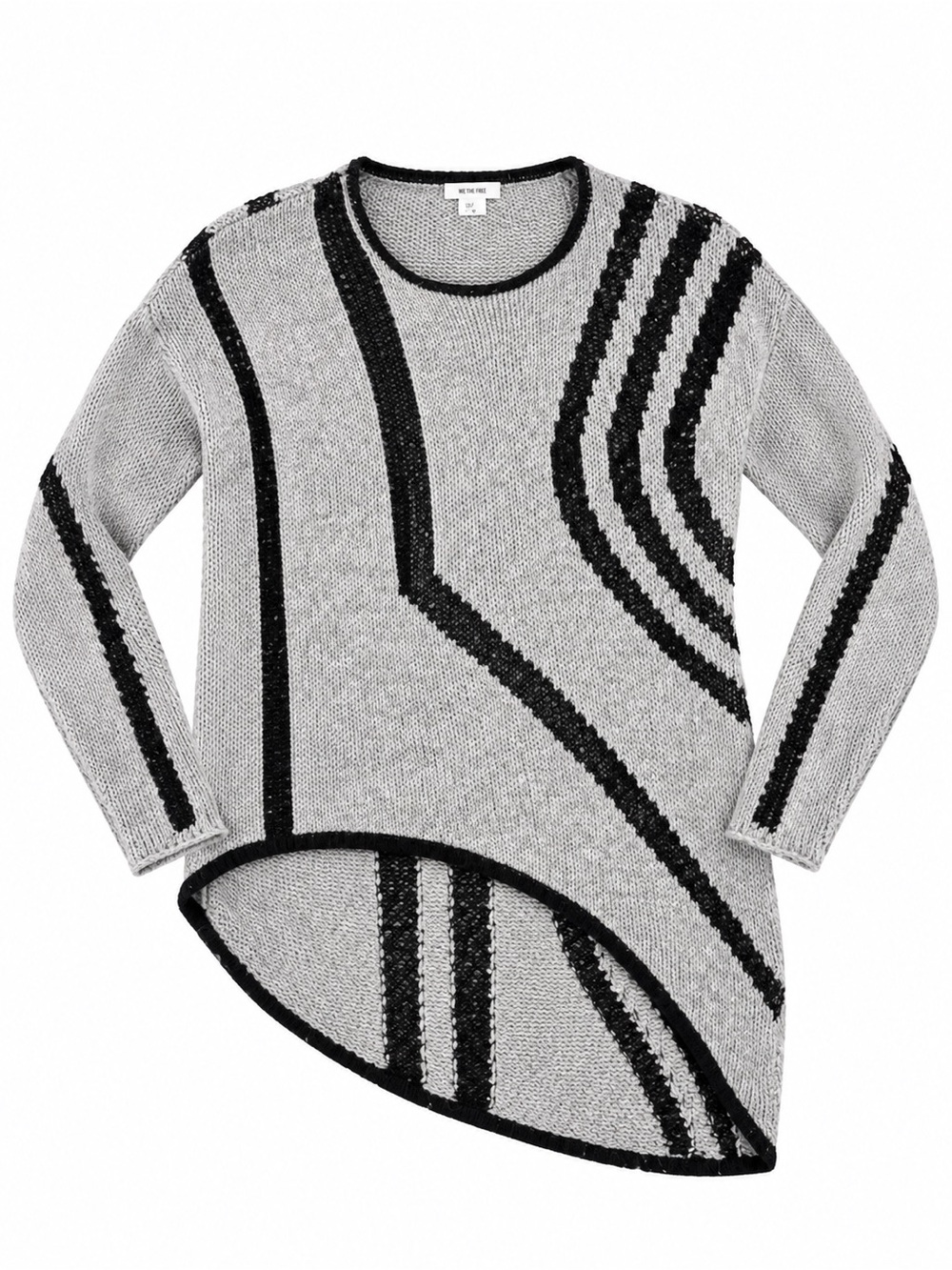 Helmut Lang Gray Crewneck Sweater with Black Graphic Stripes
